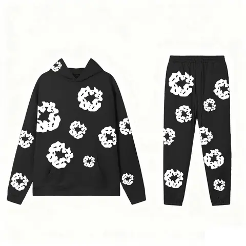 Black and White Abstract Pattern Hoodie and Jogger Set