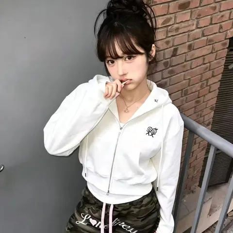 White Zip-Up Hoodie with Owl Logo