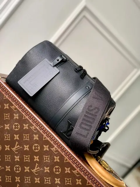Louis Vuitton Black Leather Keepall Bag