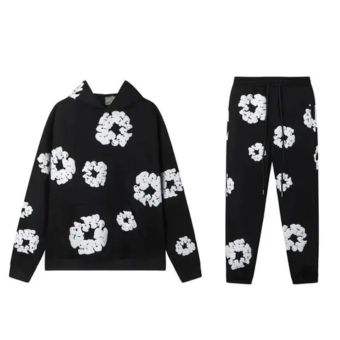 Black Floral Print Hoodie and Jogger Set