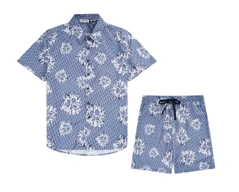 Blue Floral Print Short Sleeve Shirt and Shorts Set