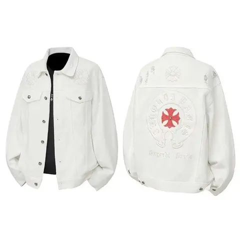 Gucci x The North Face White Denim Jacket with Embroidered Logo