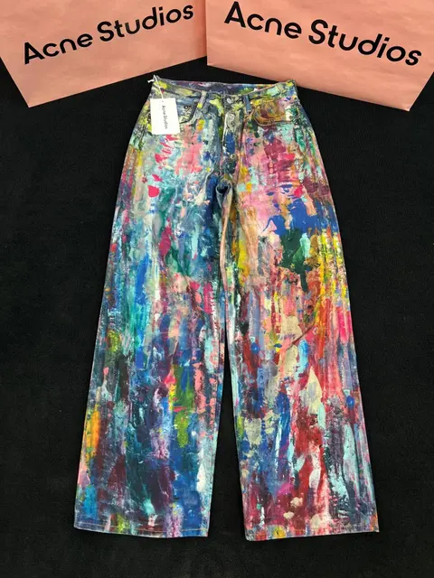 Acne Studios Paint Splatter Wide Leg Jeans