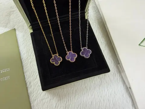 Three-Tone Purple Agate Clover Pendant Necklaces