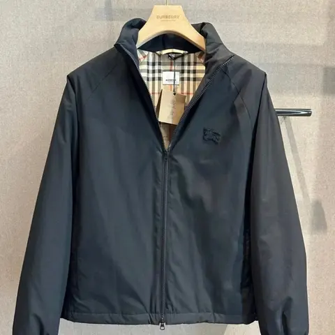 Burberry Black Zip-Up Jacket with Check Lining
