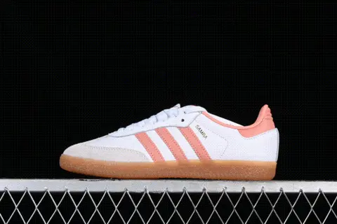 Adidas Samba White with Coral Stripes
