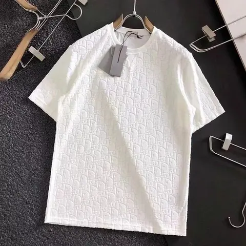 White Embossed Pattern Short Sleeve T-Shirt