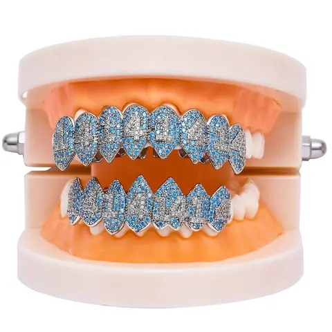 Blue and Silver Diamond Grillz Set