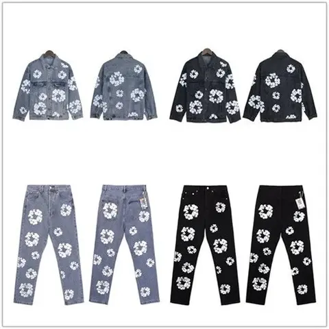 Floral Pattern Denim Jacket and Pants Set