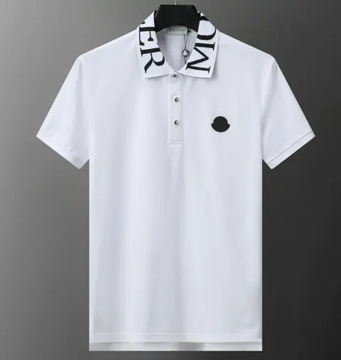 Moncler White Polo Shirt with Logo Collar