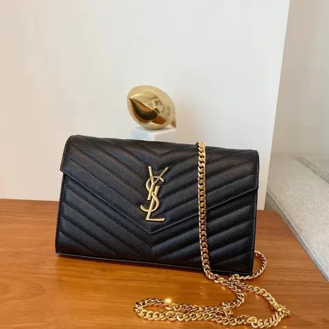 Saint Laurent Black Quilted Leather Monogram Chain Bag