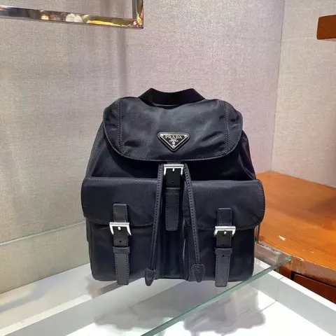 Prada Black Nylon Backpack with Triangular Logo