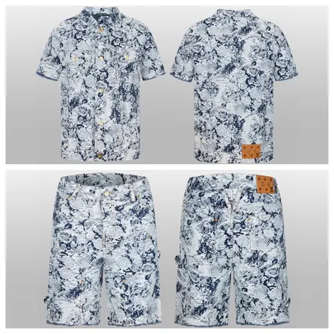 Louis Vuitton Floral Print Denim Shirt and Shorts Set
