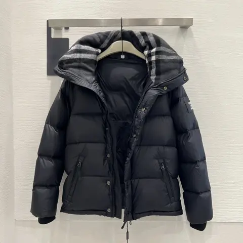 Moncler Black Down Jacket with Plaid Lining