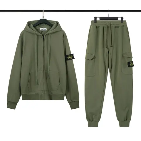 Stone Island Green Hoodie and Cargo Pants Set