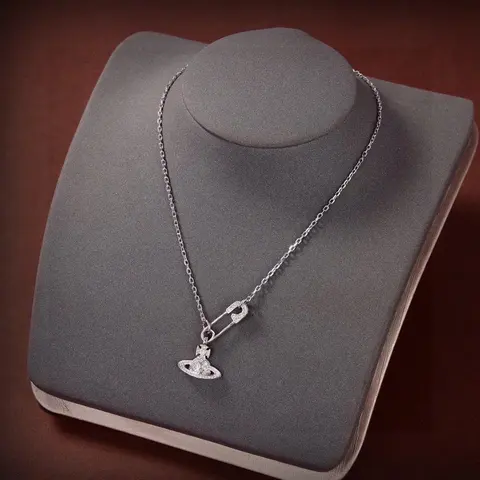 Silver Planet Pendant Necklace with Diamond Accents