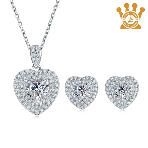 Justin Luxury Heart Diamond Pendant and Earrings Set