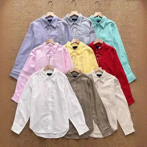 Classic Embroidered Linen-Cotton Shirt, Unisex Casual American Style