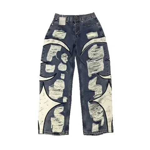 Distressed Patchwork Denim Pants
