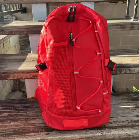 Red Mesh Backpack with Multiple Pockets