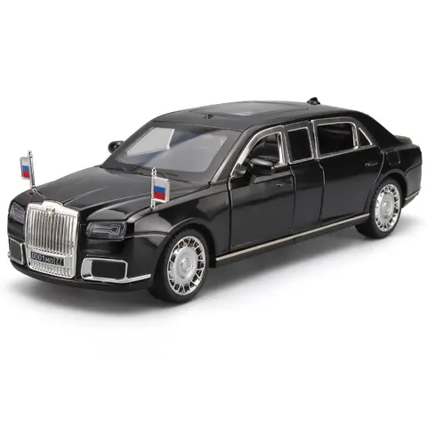Aurora Black Limousine Model Car with Russian Flags