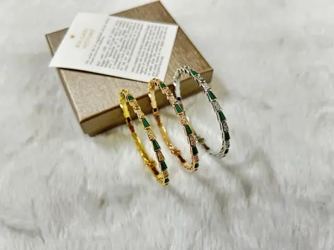 Bvlgari Tubogas Hoop Earrings with Emerald and Diamond Accents