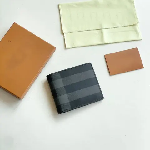 Burberry Checkered Leather Wallet with Box and Cloth