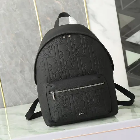 Dior Black Embossed Logo Backpack