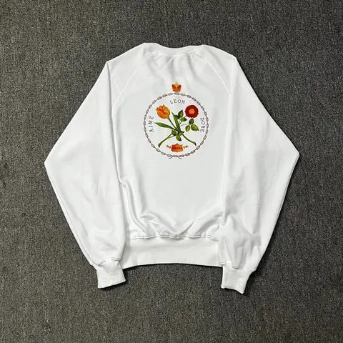 White Sweatshirt with Leon Dore Floral Emblem