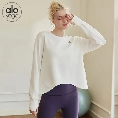 alo yoga White Long Sleeve Crop Top