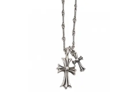 Sterling Silver Double Cross Pendant Necklace