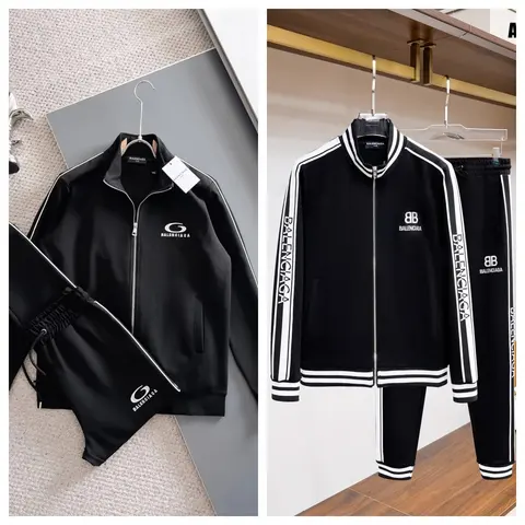 Balenciaga Black Track Suit with White Logo and Stripe Details