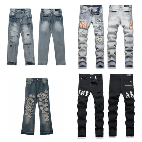Amiri Jeans Collection - Distressed Denim Pants with Logo Embroidery