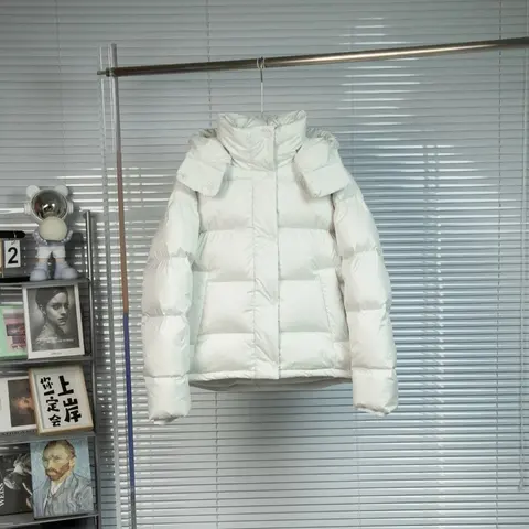 White Puffer Jacket with High Collar