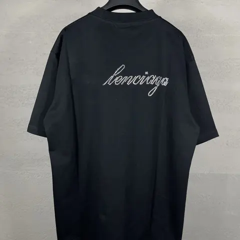 Balenciaga Black Oversized T-Shirt with Rhinestone Logo