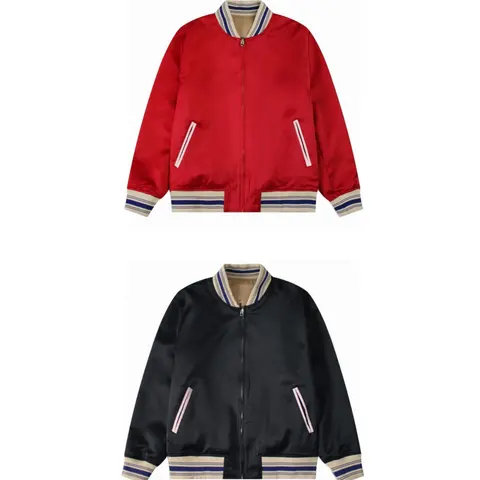 Red and Navy Bomber Jackets with Striped Trim