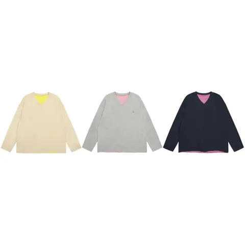 Three-Piece V-Neck Long Sleeve Sweater Set in Beige, Gray, and Navy