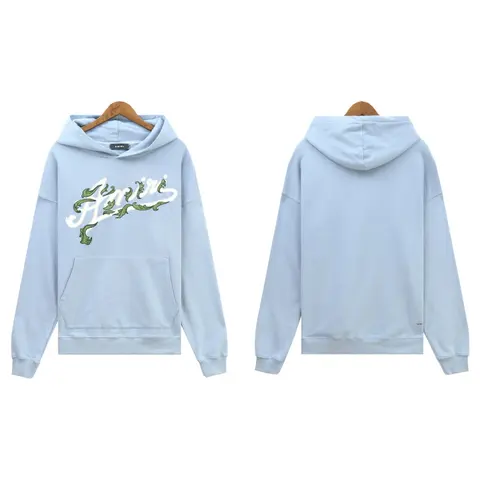 AMIRI Light Blue Hoodie with Embroidered Logo