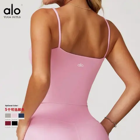 alo Yoga Outls Pink Spaghetti Strap Bodysuit