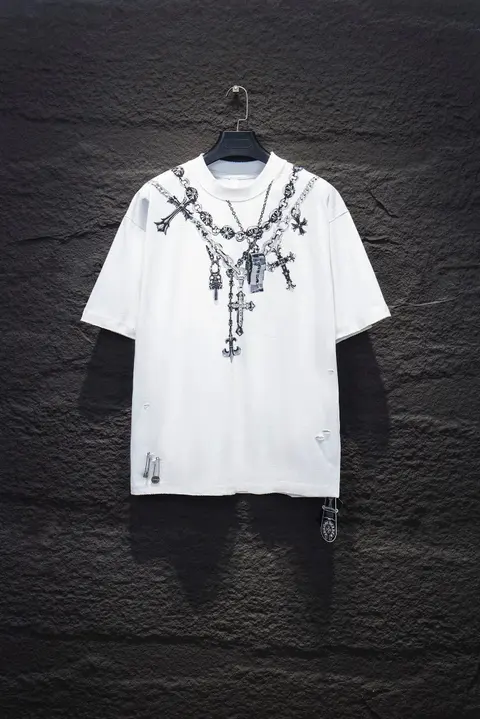 White Cross Necklace Print T-Shirt