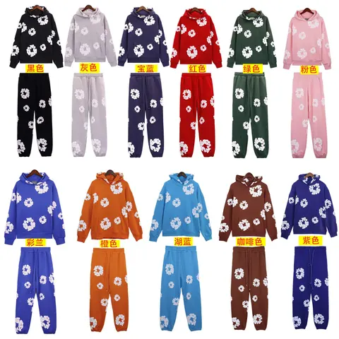 Floral Print Hoodie and Pants Matching Set