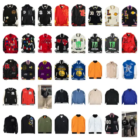 Collection of Custom Varsity and Bomber Jackets Featuring Sports Teams, Brands, and Logos