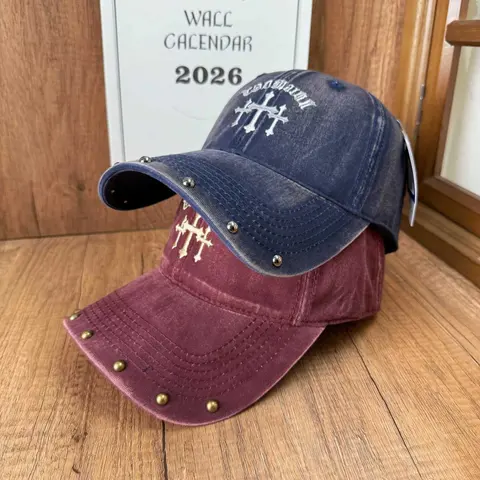 Cross Embroidered Denim Baseball Cap