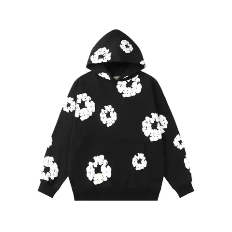 Black Hoodie with White Floral Pattern