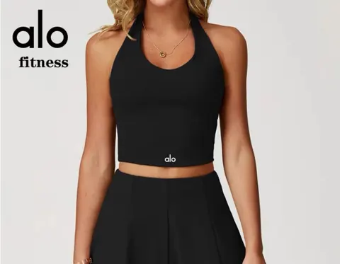 alo fitness Black Halter Crop Top