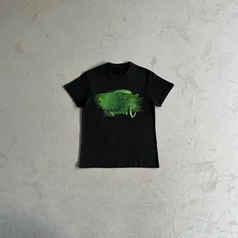 Black T-Shirt with Green Abstract Octopus Print