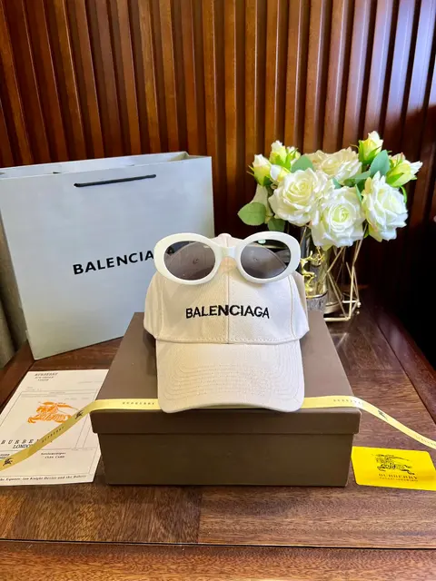 Balenciaga Logo Embroidered Cap with White Sunglasses