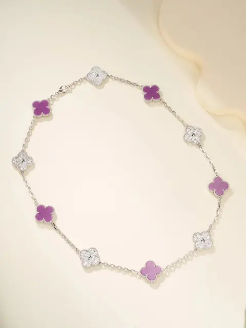 Purple and Silver Clover Pendant Necklace
