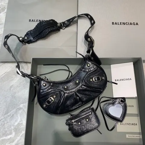 Balenciaga Black Leather Horse Saddle Bag with Accessories