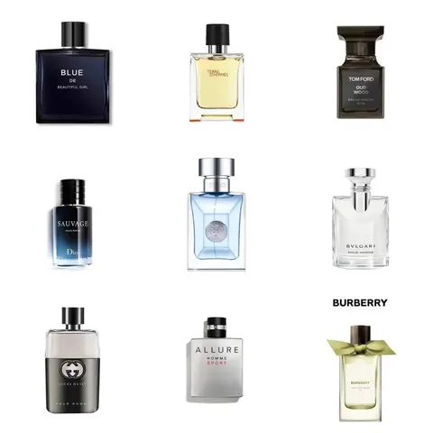 Luxury Men's Fragrance Collection Featuring Dior, Gucci, Chanel, Bvlgari, Tom Ford, Hermes, and Burberry